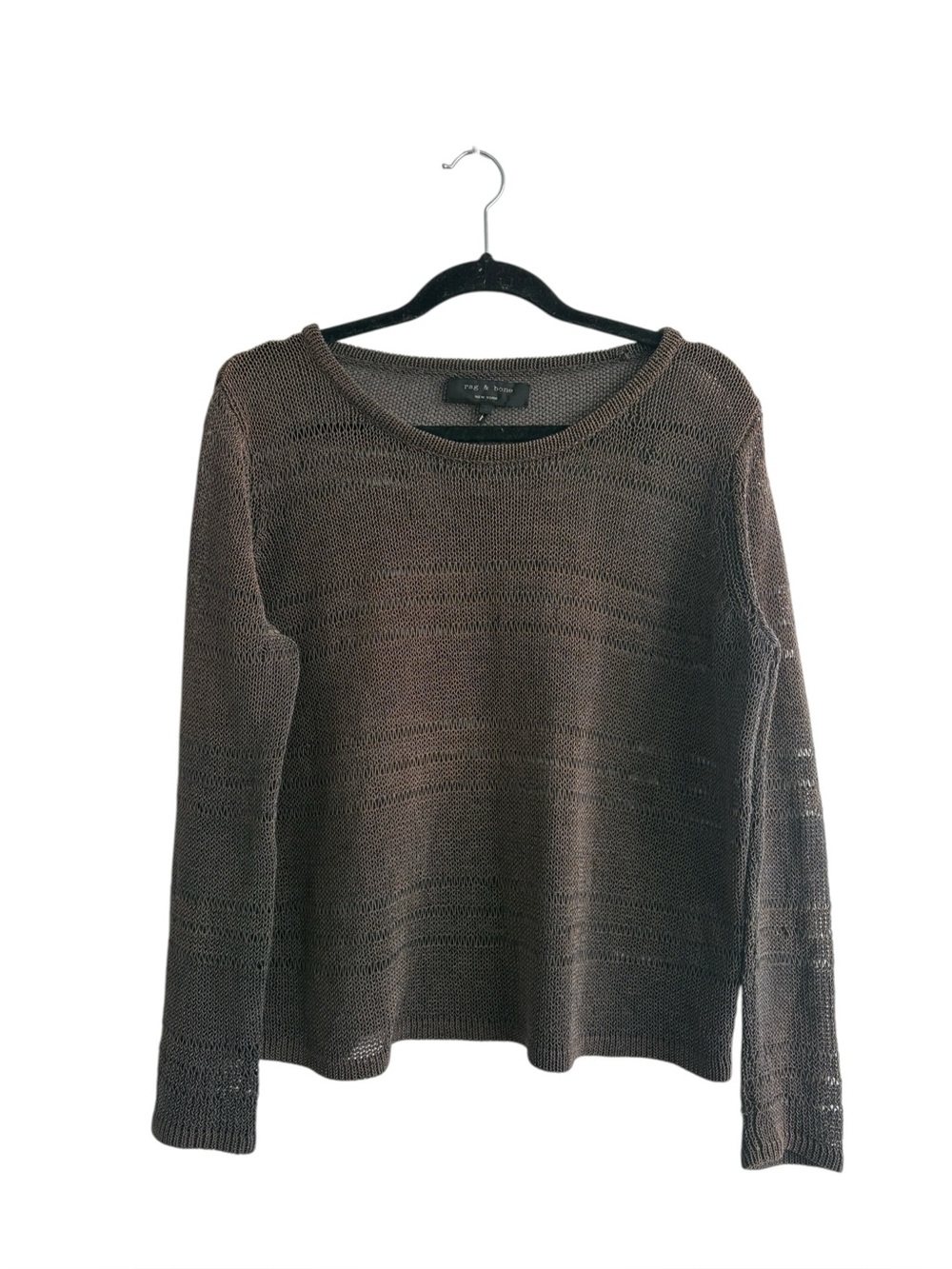 Rag & Bone Bronze Open Stitch Knit Long Sleeve Round Neck Sweater Sz Small